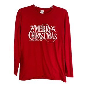 Christmas Womens Tee Shirt Medium Long Sleeve Merry Christmas Red Southern